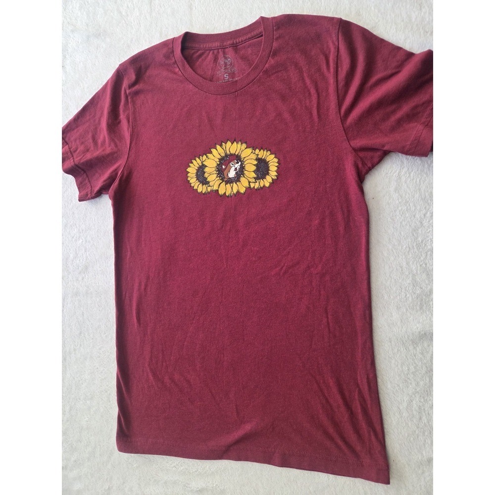 Buc-ee's Sunflower Graphic T Shirt Small Maroon Beaver Quote Tee